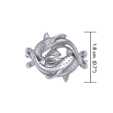 Marine Harmony Sterling Silver Whale Sharks Puzzle Ring by Peter Stone TRI2471 - Jewelry